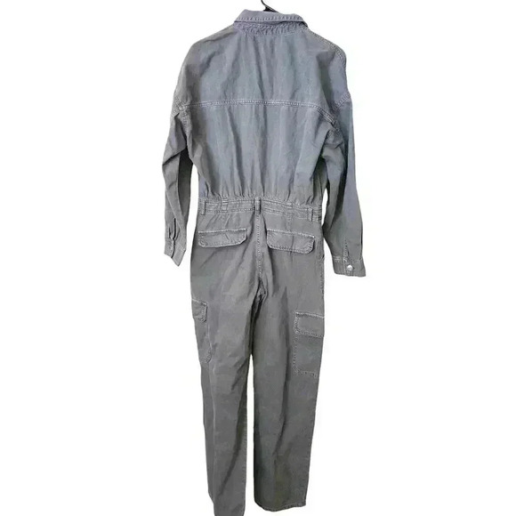 NWT ZARA LONG DENIM Cargo utility JUMPSUIT Gray button zip - Picture 3 of 6